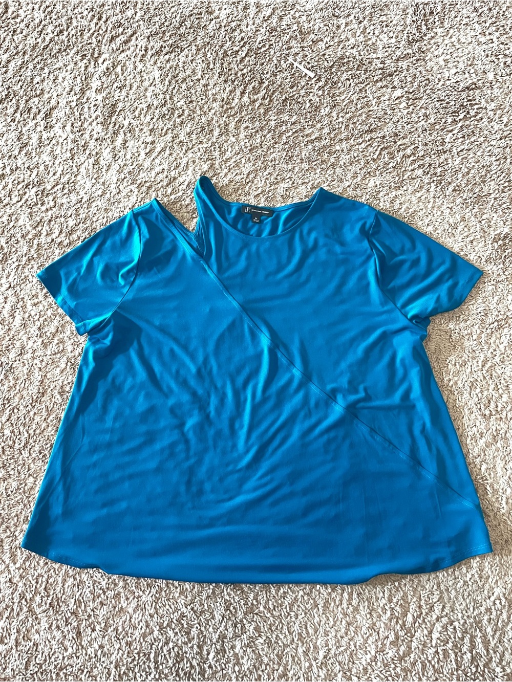 INC Women's Blue Asymmetrical Short Sleeve Shirt Cut Out Shoulder Size 3XL
